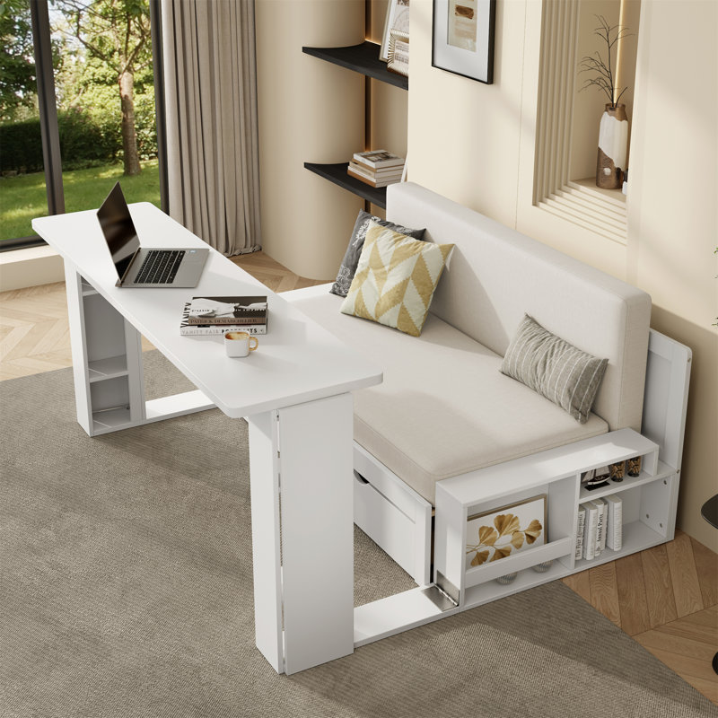 Lit de jour avec bureau amovible, Complet/Double, Blanc