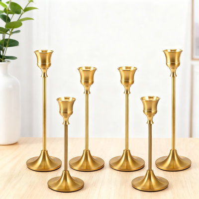 Ensemble de 6 porte-chandelles coniques dorés classiques pour un décor de table élégant, de mariage, de Noël et de décoration intérieure
