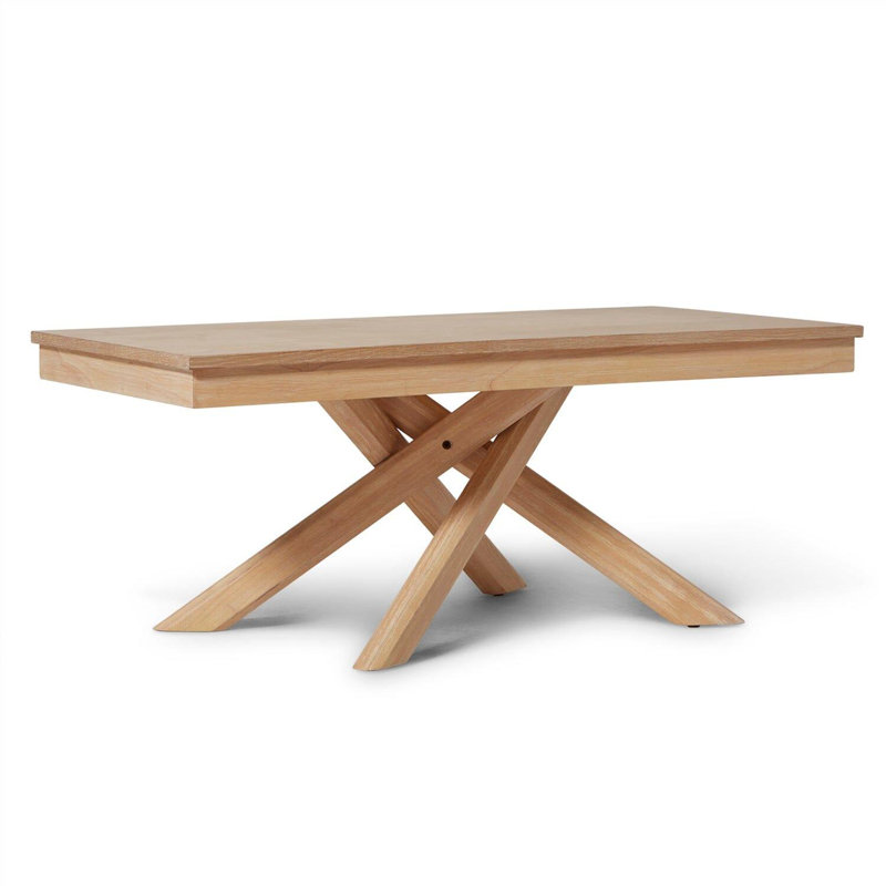 Brianney Solid Wood Cross Legs Coffee Table, Whitewash Oak