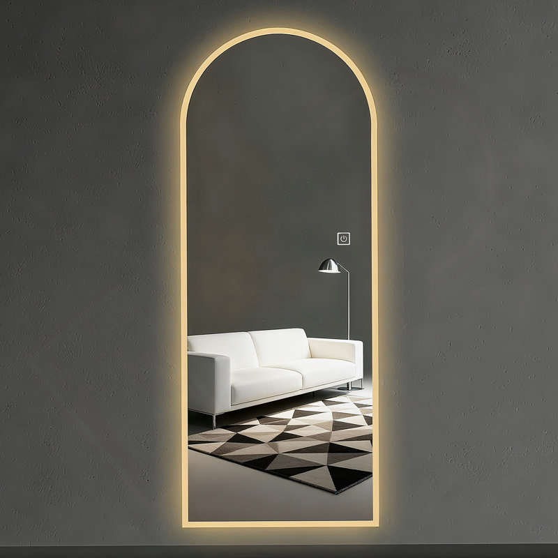 LED Full Length Wall Mirror, Symmetrical Arch Mirror With Dimmable 3 Color Temperature Lighting