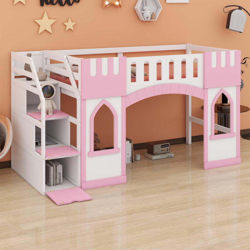 Jorelus Kids Twin Loft Bed, Pink