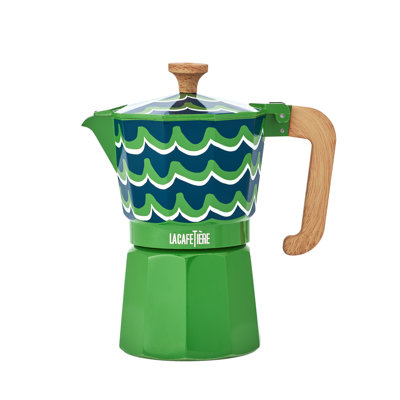 La Cafetière Venice 6 Cup Espresso Maker, Cyan Tides 290ml Aluminium Brewer with High Temperature Silicone Gasket and Wooden Handle