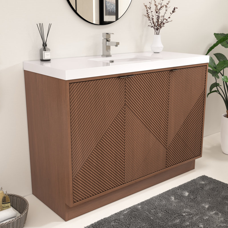 Meuble-lavabo autoportant 47,2 po avec lavabo en acrylique renforcé Monterey, Noyer, 48"