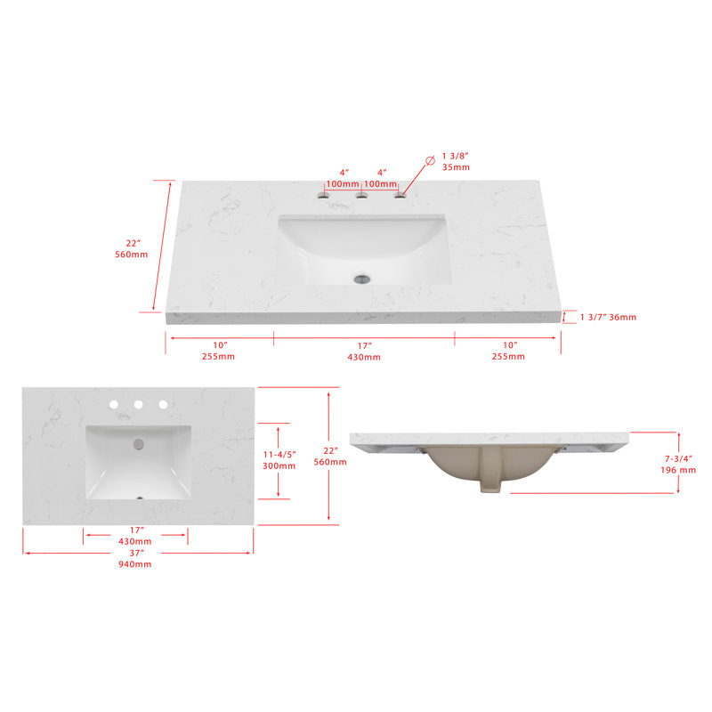 37'' Engineered Stone Vanity Top with Undermount Sink