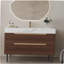 Meuble-lavabo autoportant en pierre frittée de 35,4 po avec lavabo encastré en bois massif multicouche, rangement 4 tiroirs, fixation murale