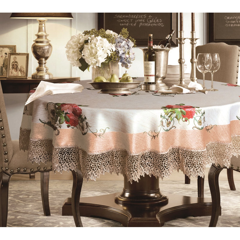 Jacalyn Floral Polyester Tablecloth, Ivory, 70" L x 52" W