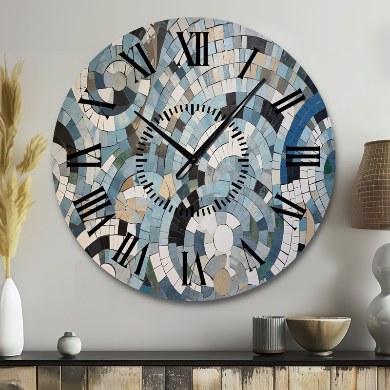 Horloge murale bohème bleue et blanche - Boho, Grand