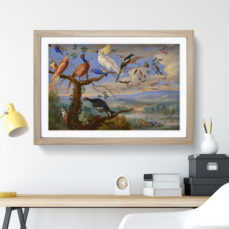 Exotic Birds by Jan Van Kessel - Picture Frame Painting, 27cm H x 36cm W x 2cm D, Oak Framed