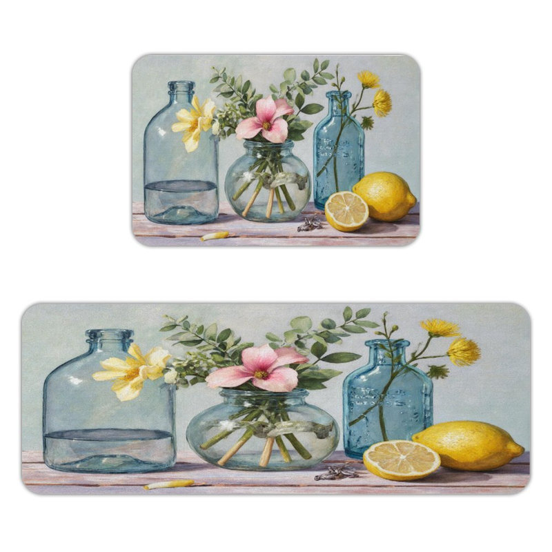 Nature morte avec fleurs et citrons, 2 tapis de cuisine antidérapants