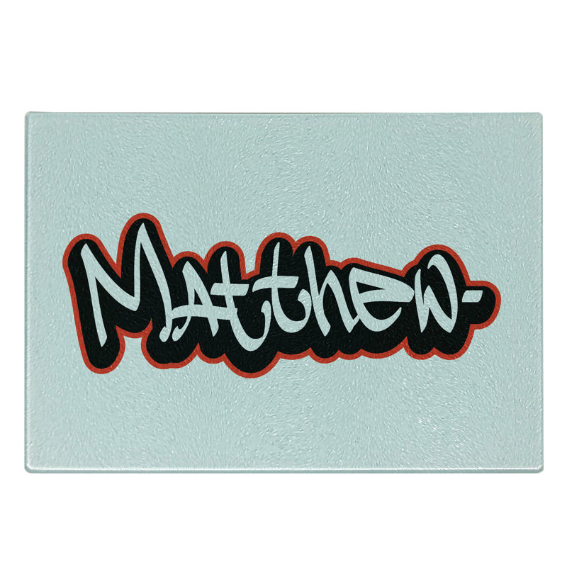 Planche à découper Ambesonne Matthew en verre trempé Hip-Hop Street Art Nom Vermillon blanc