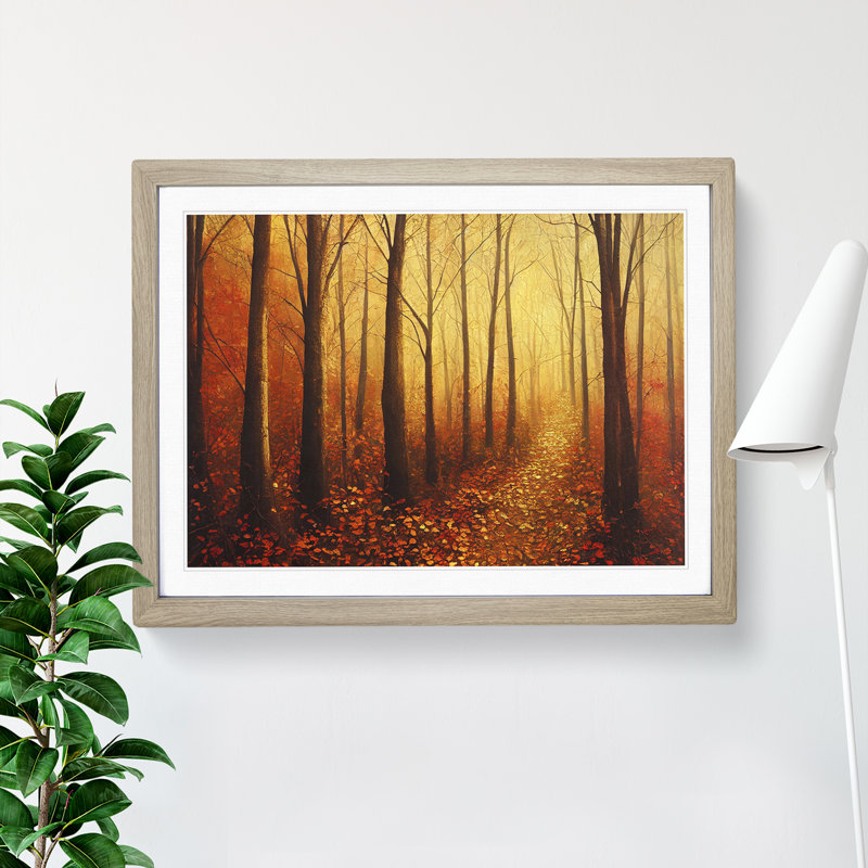 Inspirational Autumn Forest 1 Piece Single Picture Frame Wall Art, 34cm H x 46cm W x 2cm D, Oak