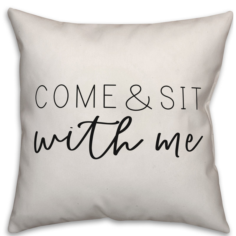 Textual Outdoor Throw Pillow, Off White/Black, 20" H x 20" W
