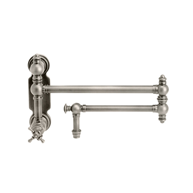 Traditional Wall Mounted Potfiller - Cross Handle, Distressed Antique Pewter