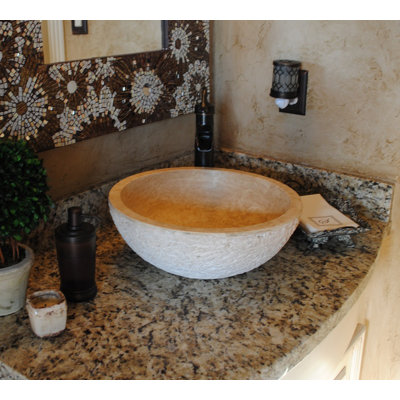 TashMart 16'' Travertine Circular Bathroom Sink