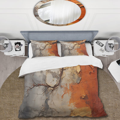 Orange Grey Abstract Redwood Tree Collage - Tree Redwood Duvet Cover Set - Microfiber Polyester