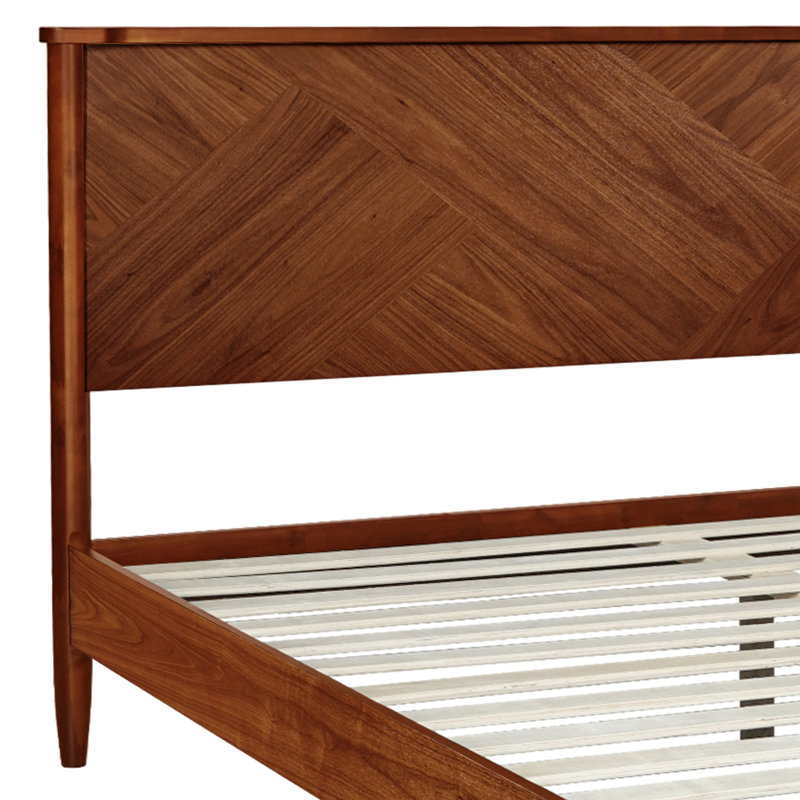 Kalleen Solid Wood Bed Frame with Artistic Patterned Headboard, King, Walnut