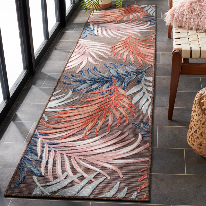 Tapis floral intérieur / extérieur Scituate brun / bleu / blanc intérieur / extérieur, Tapis de couloir 2 pi x 9 pi