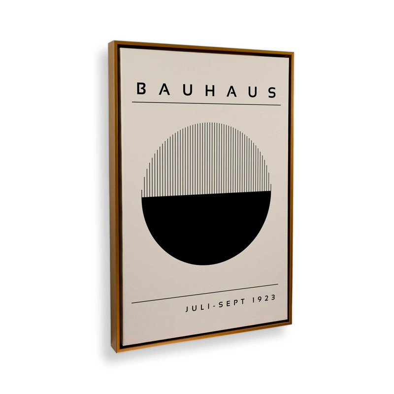 Impression éclipse de géométrie du Bauhaus, H 18,75 po x l 12,75 po x P 1,75 po, Cadre flottant or poli
