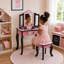 Ensemble de coiffeuse en bois Teamsis pour enfants avec miroir à trois volets, tiroir de rangement, tabouret assorti et table de maquillage pour enfants de 3 ans et plus-773128964