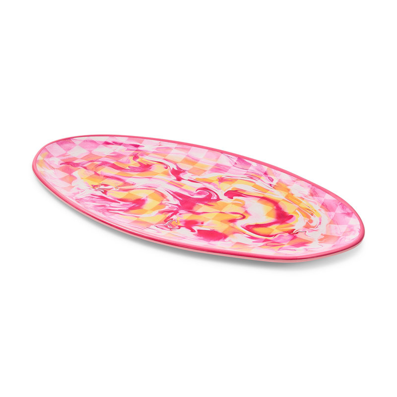 Pink Marble Check Melamine Oval Platter