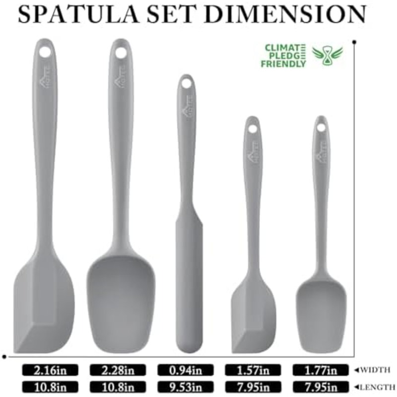 600℉ Heat Resistant BPA-Free Silicone Rubber Spatula Set,Kitchen Cooking Spatulas, Baking, Mixing for Non Stick Cookware, Dishwasher Safe, Set of 5 Grey