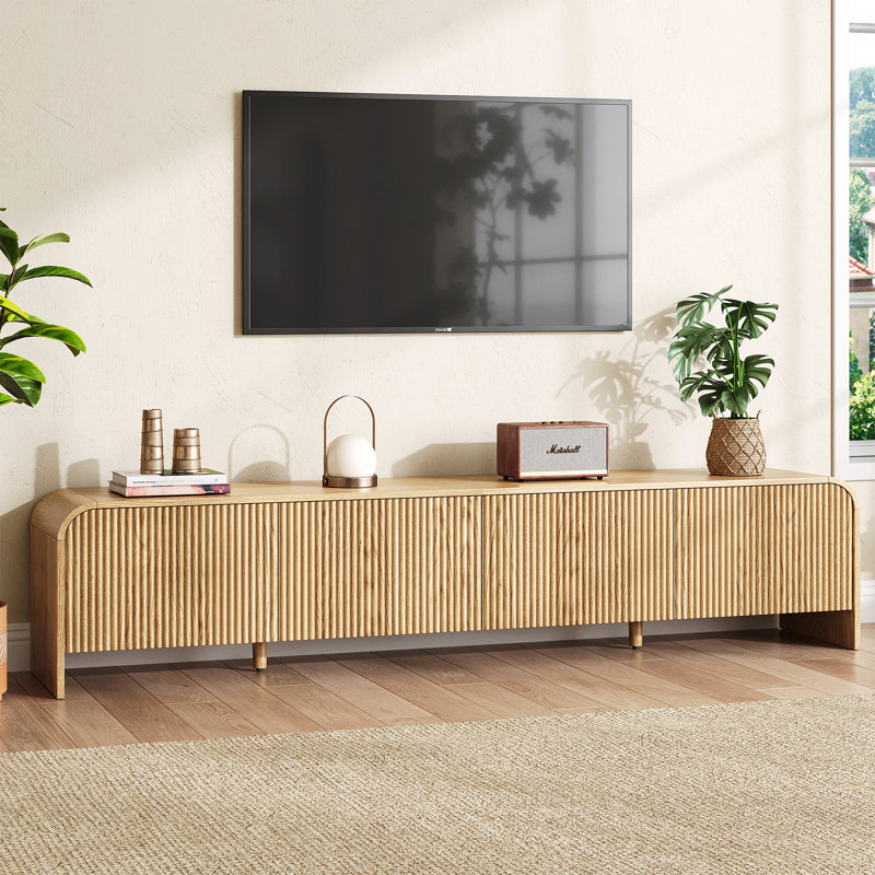 Meuble télé 70,9 po pour téléviseur de 80 po ou moins, console de télévision avec portes cannelées et armoires de rangement