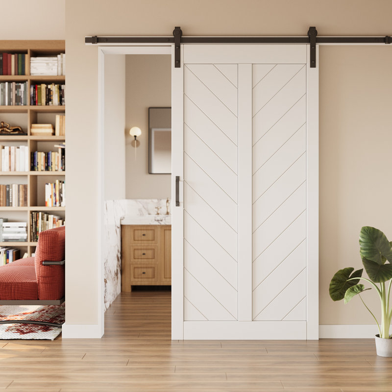 Paneled Manufactured Wood Barn Door with Installation Hardware Kit(Soft Close Inclued), 42" x 84"