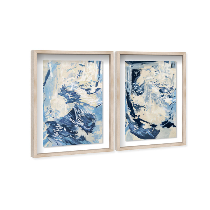 Coastal Feel Set Shadowbox Abstract Print by Oliver Gal, Black Frame, 10 x 15, 17"H x 25"W, Natural Oak Shadowbox