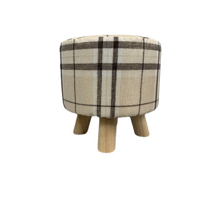 28.5cm Wide Round Plaid Footstool Ottoman