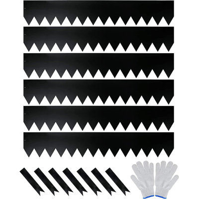 6-Pack Galvanized Steel Landscape Edging w/Black Powder Coating - 40" L x 6.5" H Strips - Hammer-in 16-Gauge Metal Edging Border w/ 7 Clips & Gloves - Edge for Lawn Yard (20Ft Total)
