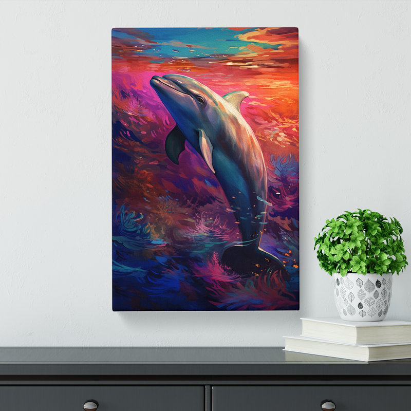 Dolphin Impressionism Art No.3 - Wrapped Canvas, 50cm H x 35cm W x 3cm D