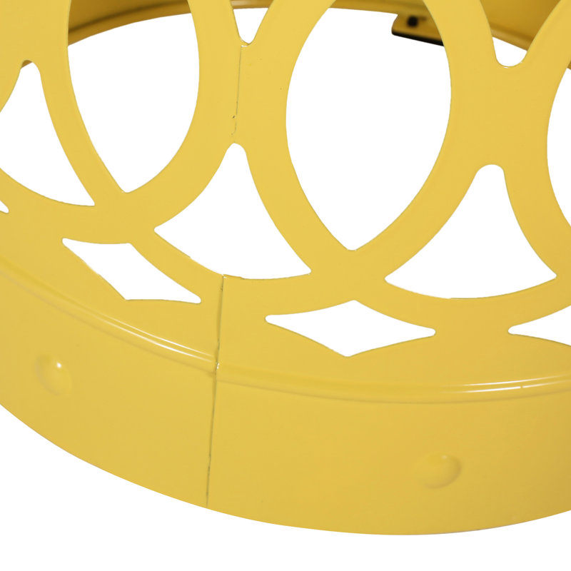 Yellow Outdoor Metal Side Table - Large, Modern Iron Cut Construction, Powder-Coated Iron, No Assembly Large End For Outdoor, Yellow, With Pattern, Frame, Needed