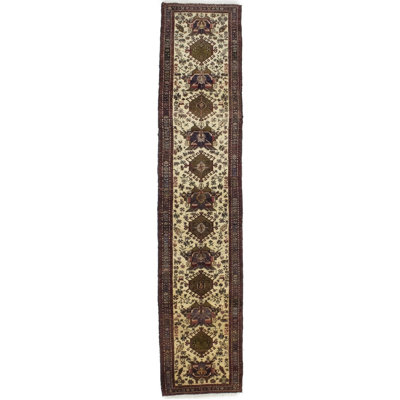 One-of-a-Kind 13' X 2'8" 1970s Runner Wool Area Rug in Beige