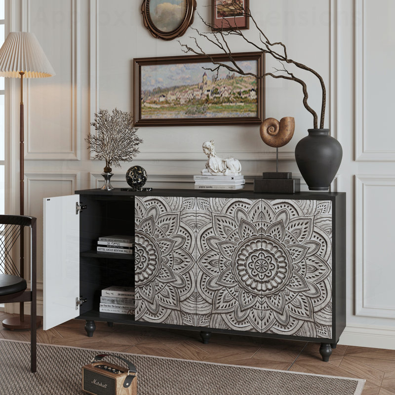 Buffet Boho Mandala 3D Embossed Buffet, Black