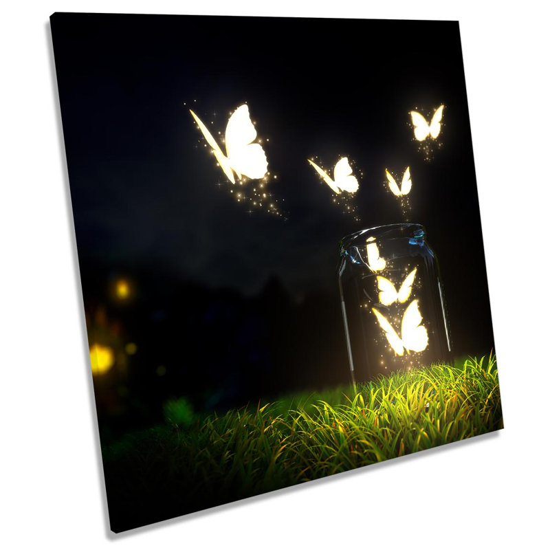Magic Butterflies Jam Jar - Wrapped Canvas Print, 60cm H x 60cm W x 2cm D
