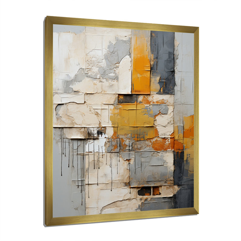 Abstract Assemblage I - Collages abstraits, reproductions encadrées, Encadrement doré, H 32 po x l 16 po x P 1 po