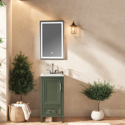 Meuble-lavabo vert entièrement assemblé avec rangement