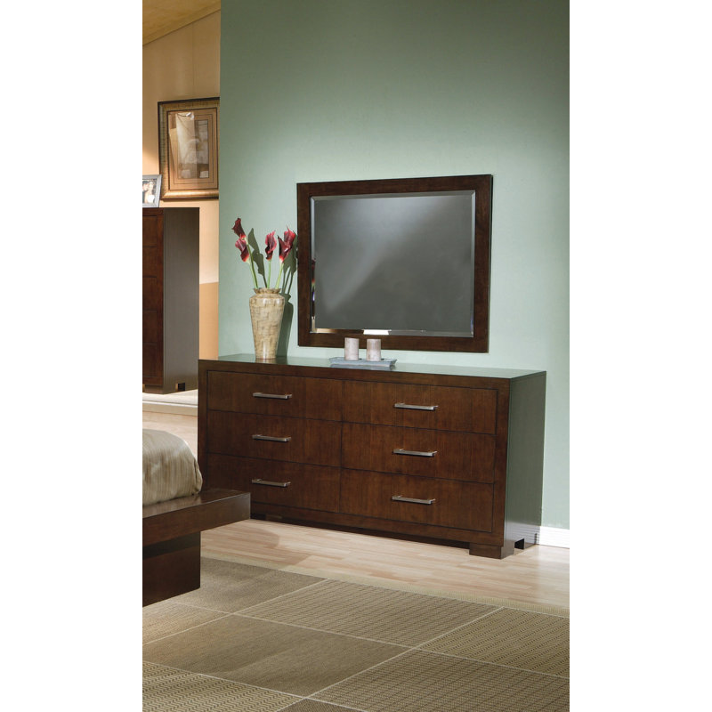 Commode double 6 tiroirs avec miroir Fareid, Cappuccino