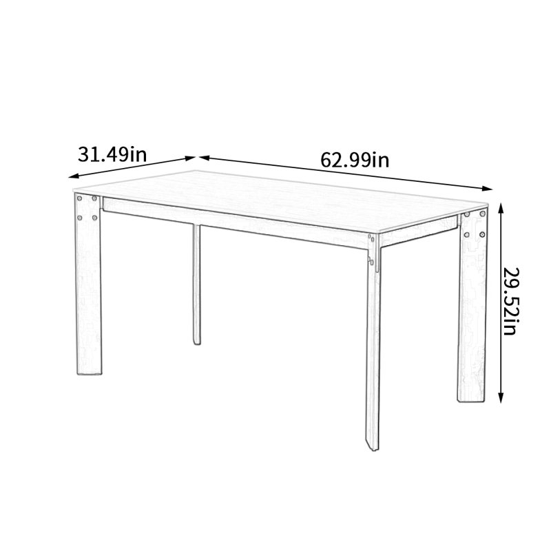 Table rectangulaire en bois de hêtre durable, 29,52 po H x 62,99 po L x 31,49 po l, Noir