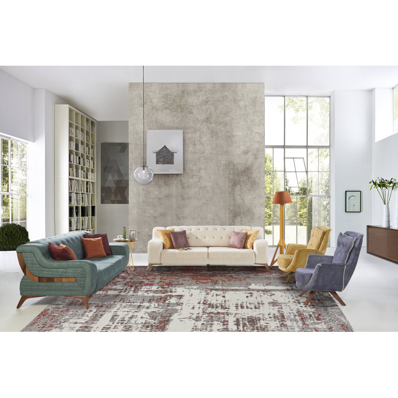 Cotton Area Rug in Rust/Gray, Rectangle 9'6" x 13'