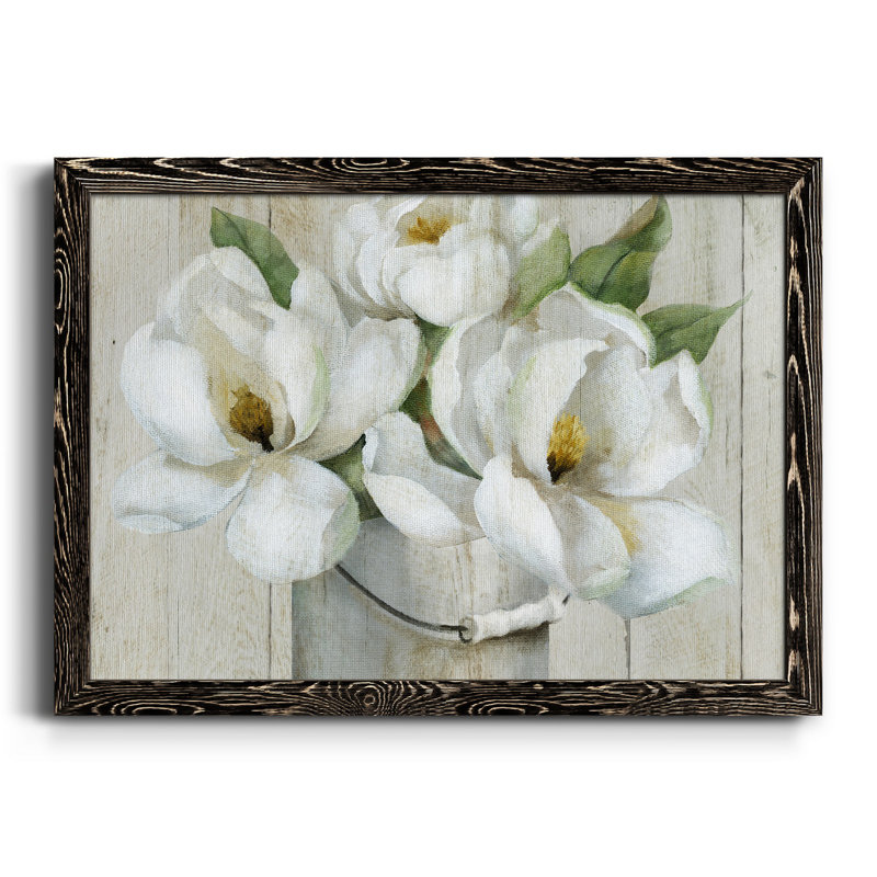 Shiplap Magnolias - Reproduction d'art sur toile encadrée, H 31,5 po x l 23,5 po x P 1,5 po, Toile encadrée noire