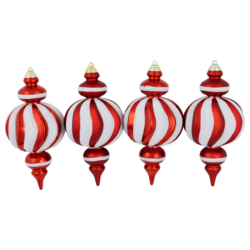 Shatterproof Commercial Size Finial Christmas Ornaments - 10" - Set Of 4, Red/White