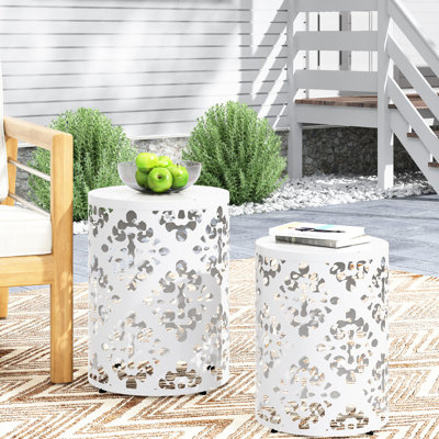 Modern White Metal S/2 End Table , Iron Cut For An Exquisite Touch, No Assembly Tables, Finish Elegant Appearance,