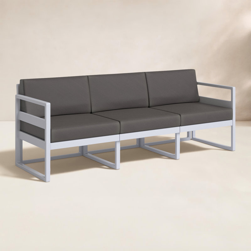 Canapé d'extérieur Larry de 79 po avec coussins Sunbrella Larry, Toile gris anthracite Sunbrella®, Argenté / Gris