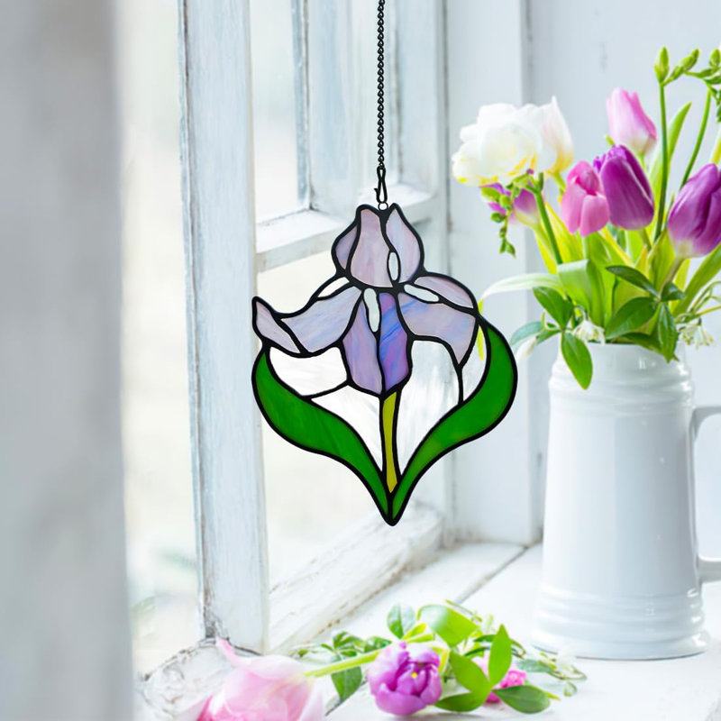 Penderie pour fenêtre en verre coloré Iris, Cadeaux pour femme Iris Flower, Suncatcher en verre coloré pour fenêtre