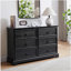 Commode de chambre Ã  coucher de style fermier moderne Ã  6 tiroirs, commode de chambre Ã  coucher en bois avec 6 tiroirs de rangement, commode de chambre Ã  coucher noire-1013967885