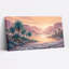 Art mural sur toile, "Desert River Canyon" avec palmiers et coucher de soleil orange-133536908