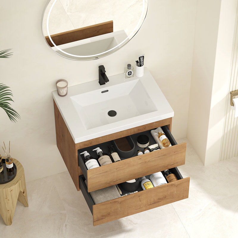 Ensemble de meuble-lavabo mural 29,5 "avec lavabo et deux tiroirs (robinet non inclus), entièrement assemblé, 29.5"