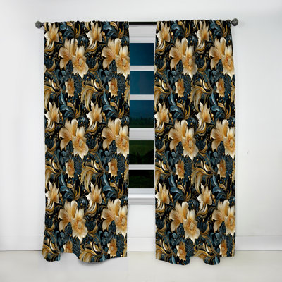 Or et sarcelle Royal Flower Gardens - Rideau en velours glamour - obscurcissant - 1 panneau