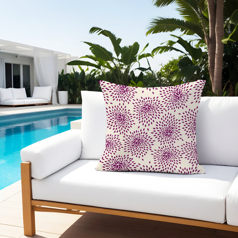 Bavaria Floral Spun Polyester Indoor/Outdoor Reversible Throw Pillow, Purple/Cream, 19"H x 19"W